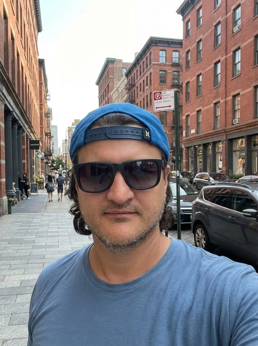 Andry, founder of CozyRelic, on a street in New York