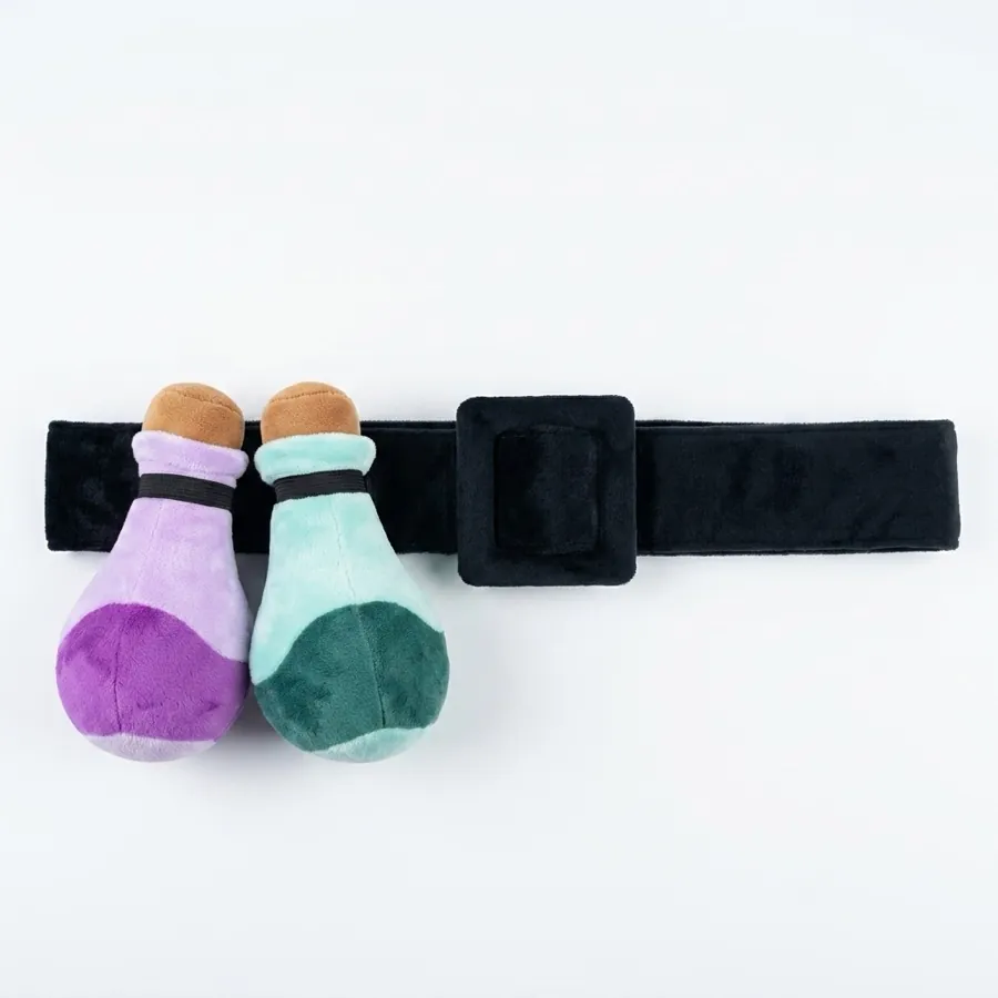 CozyRelic plush belt with two potion bottles